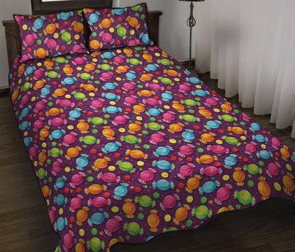 Sweet Candy Pattern Print Quilt Bed Set
