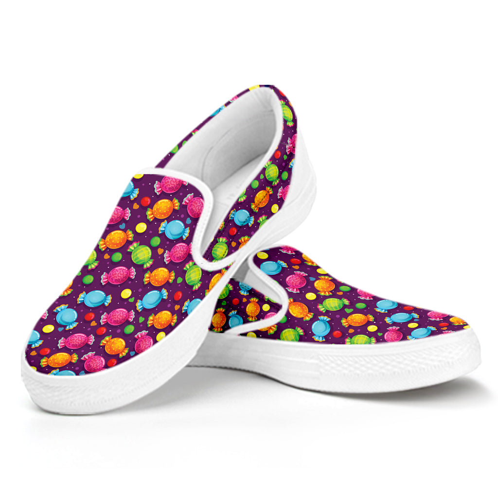 Sweet Candy Pattern Print White Slip On Shoes