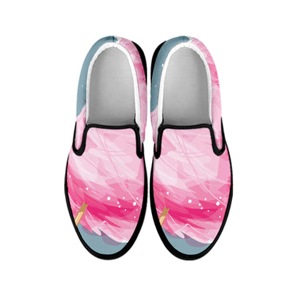 Sweet Cotton Candy Print Black Slip On Shoes