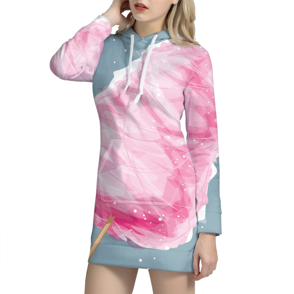 Sweet Cotton Candy Print Pullover Hoodie Dress