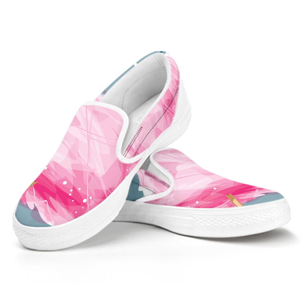 Sweet Cotton Candy Print White Slip On Shoes