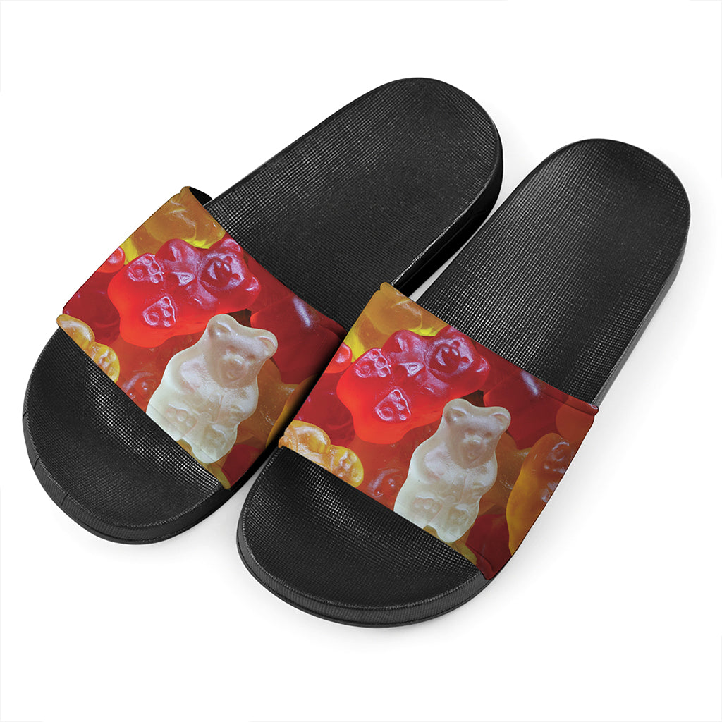 Sweet Gummy Bear Print Black Slide Sandals
