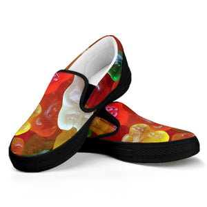 Sweet Gummy Bear Print Black Slip On Shoes