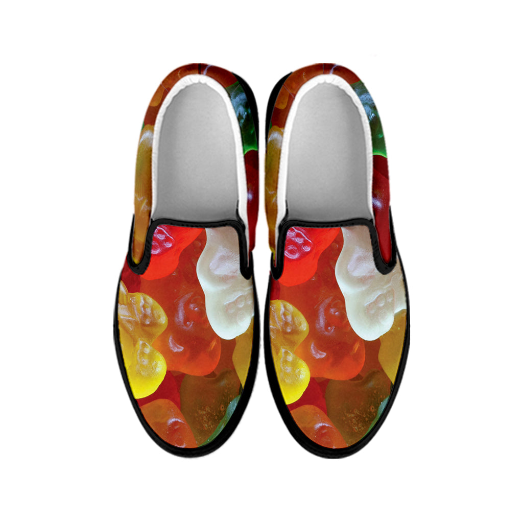 Sweet Gummy Bear Print Black Slip On Shoes