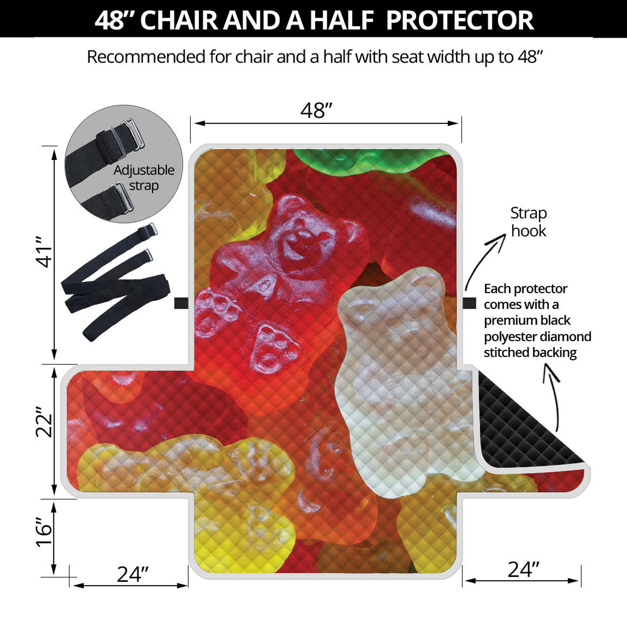 Sweet Gummy Bear Print Half Sofa Protector