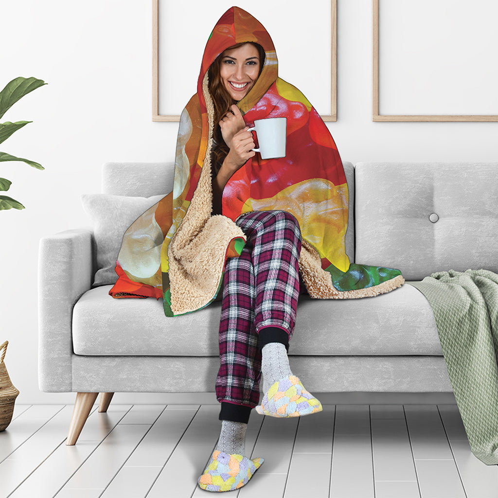 Sweet Gummy Bear Print Hooded Blanket