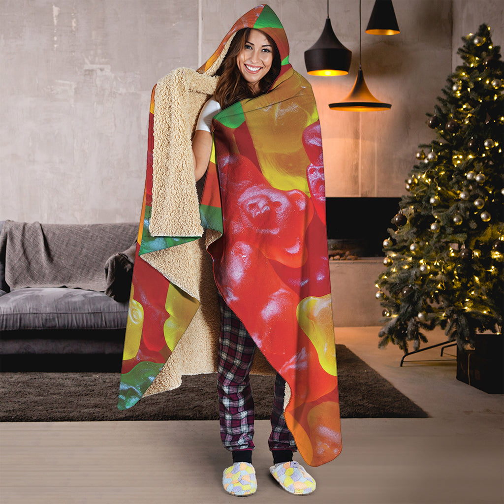 Sweet Gummy Bear Print Hooded Blanket