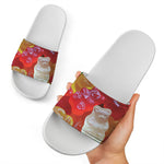 Sweet Gummy Bear Print White Slide Sandals