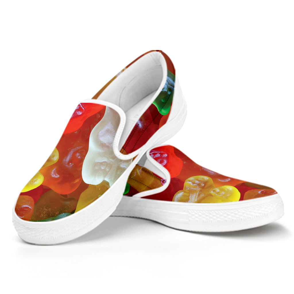 Sweet Gummy Bear Print White Slip On Shoes