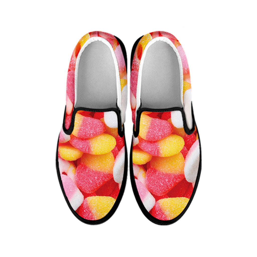 Sweet Gummy Print Black Slip On Shoes