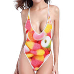 Sweet Gummy Print One Piece High Cut Swimsuit