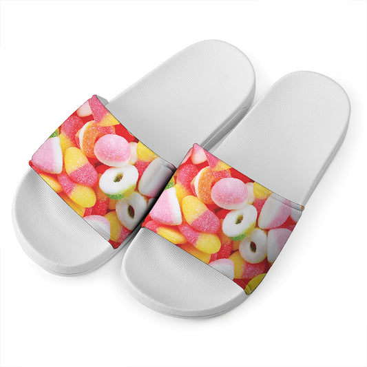Sweet Gummy Print White Slide Sandals
