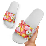 Sweet Gummy Print White Slide Sandals