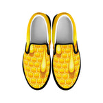 Sweet Honey Bee Hive Print Black Slip On Shoes