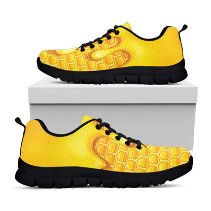 Sweet Honey Bee Hive Print Black Sneakers