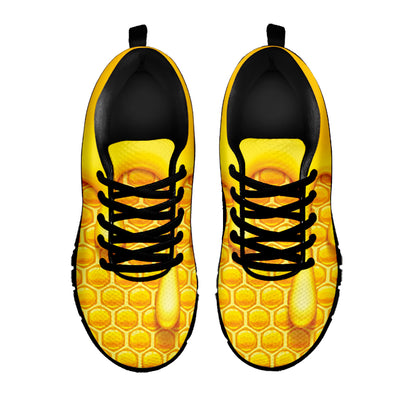 Sweet Honey Bee Hive Print Black Sneakers