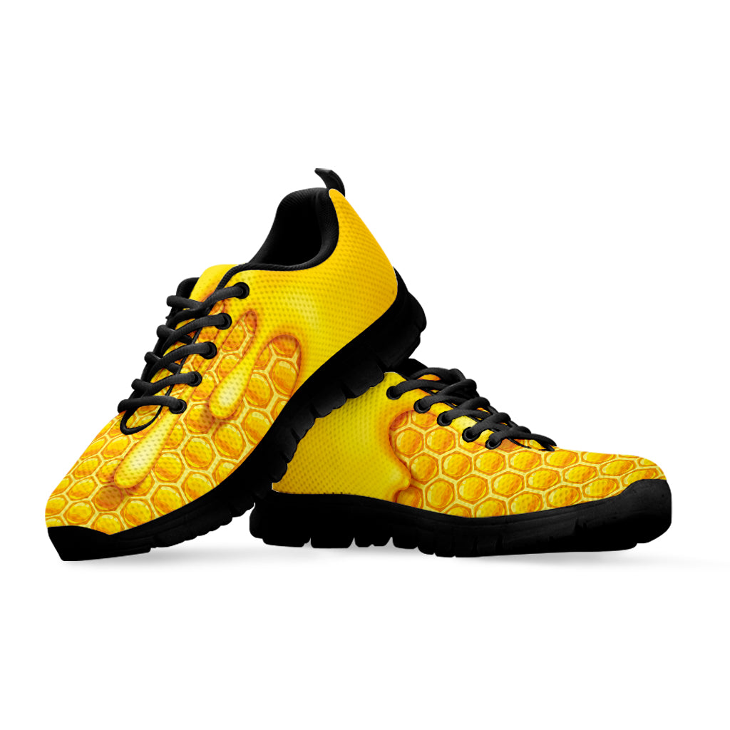 Sweet Honey Bee Hive Print Black Sneakers