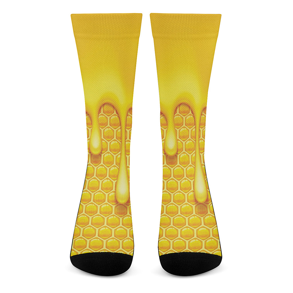 Sweet Honey Bee Hive Print Crew Socks