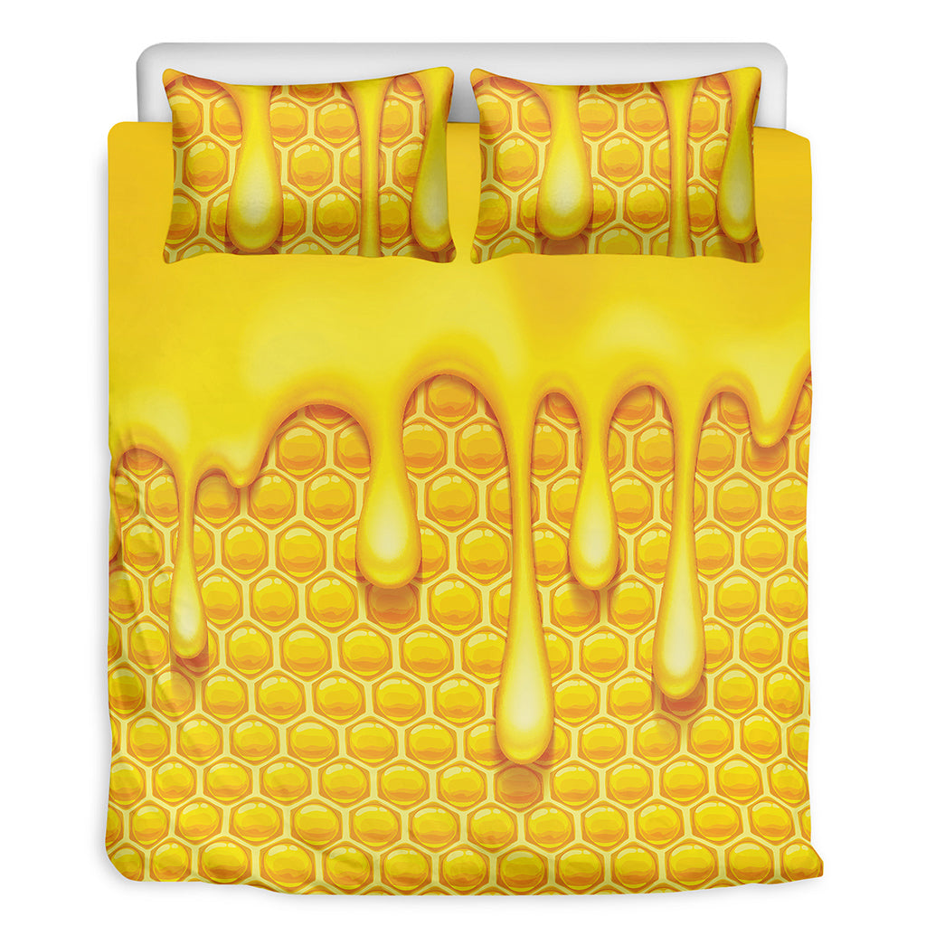Sweet Honey Bee Hive Print Duvet Cover Bedding Set