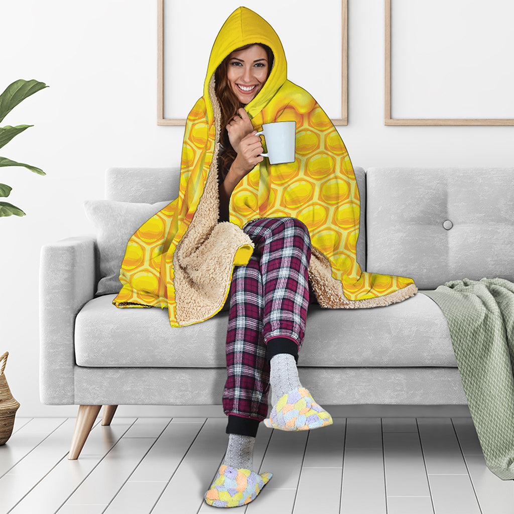 Sweet Honey Bee Hive Print Hooded Blanket