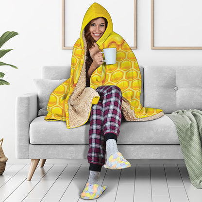 Sweet Honey Bee Hive Print Hooded Blanket