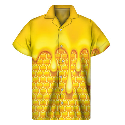 Sweet Honey Bee Hive Print Men's Short Sleeve Shirt