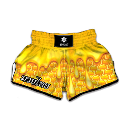 Sweet Honey Bee Hive Print Muay Thai Boxing Shorts