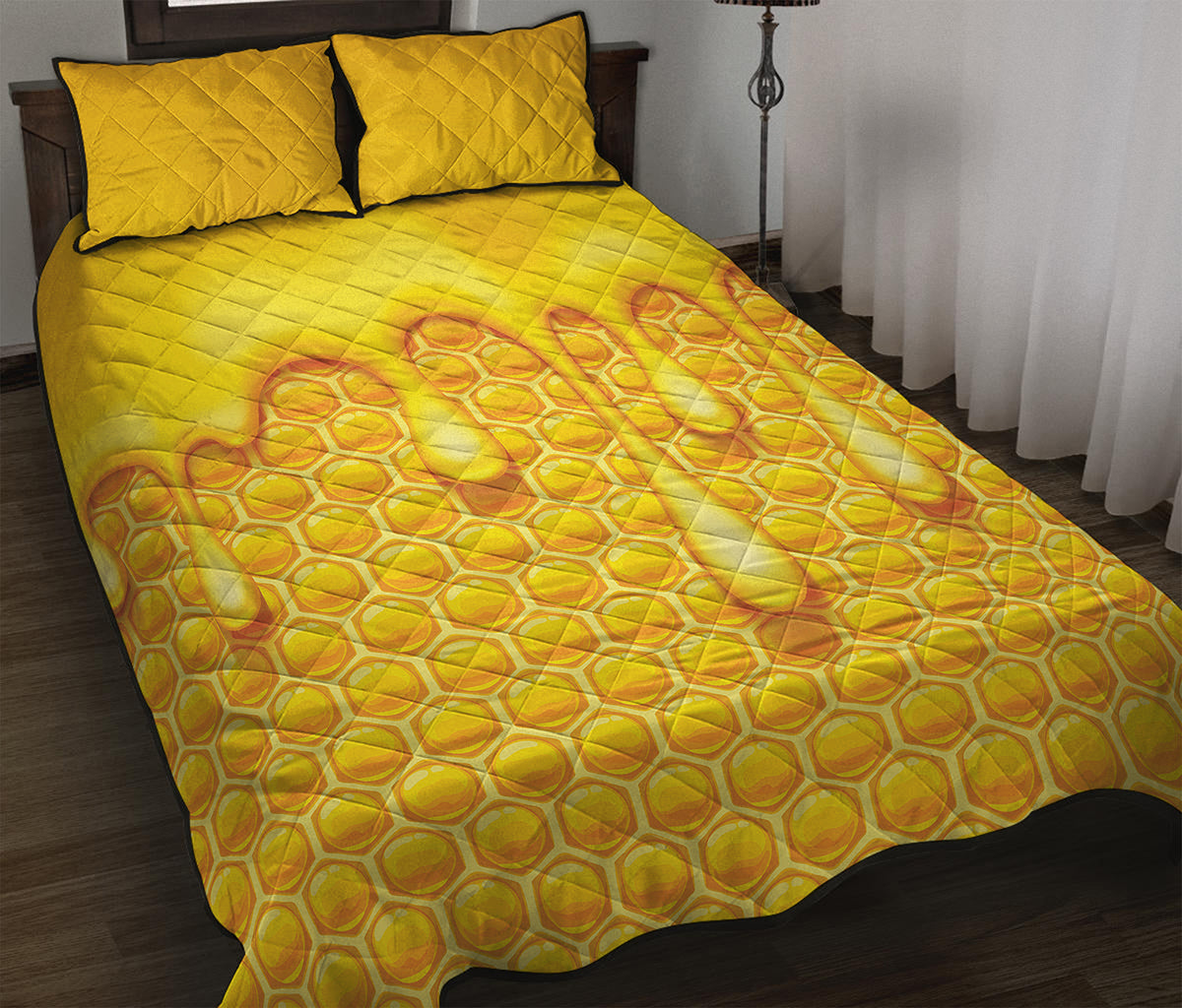 Sweet Honey Bee Hive Print Quilt Bed Set