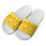 Sweet Honey Bee Hive Print White Slide Sandals