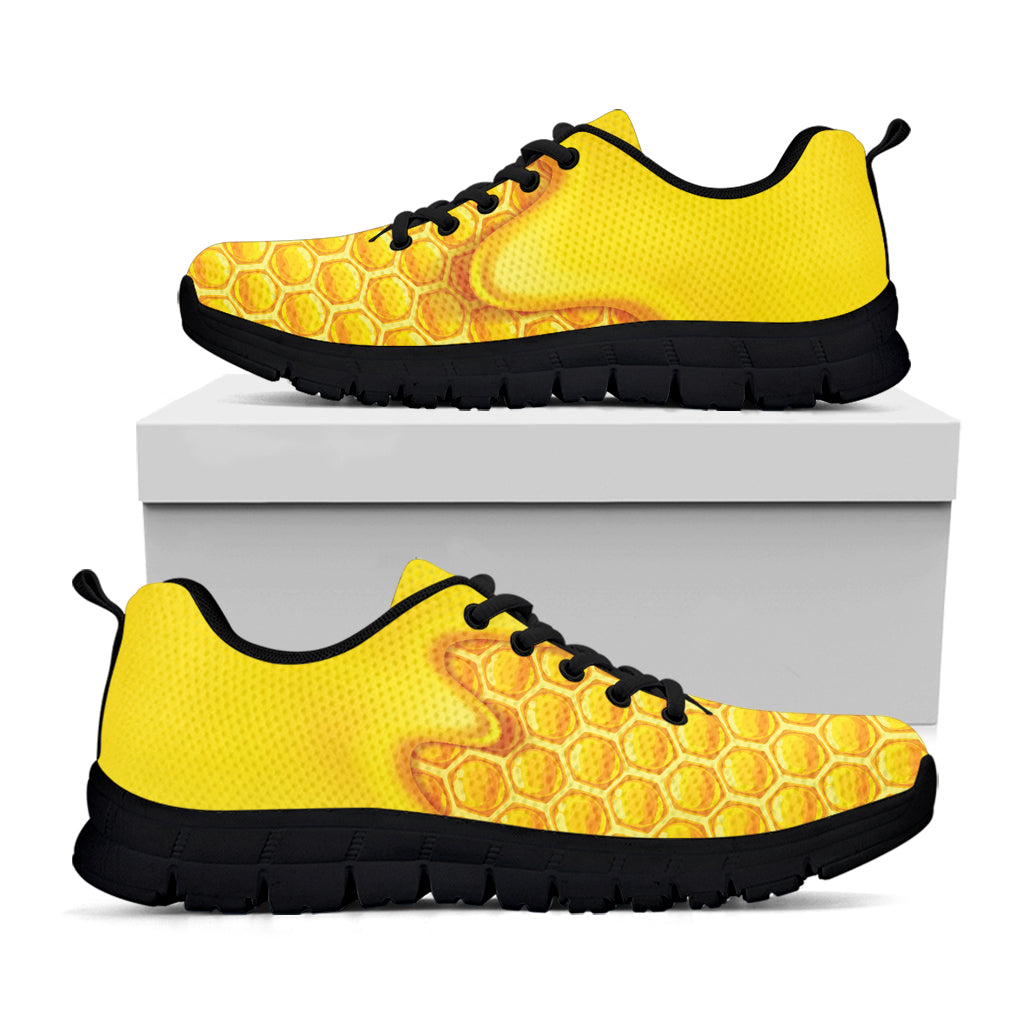 Sweet Honey Honeycomb Print Black Sneakers