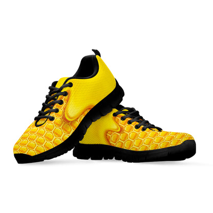 Sweet Honey Honeycomb Print Black Sneakers