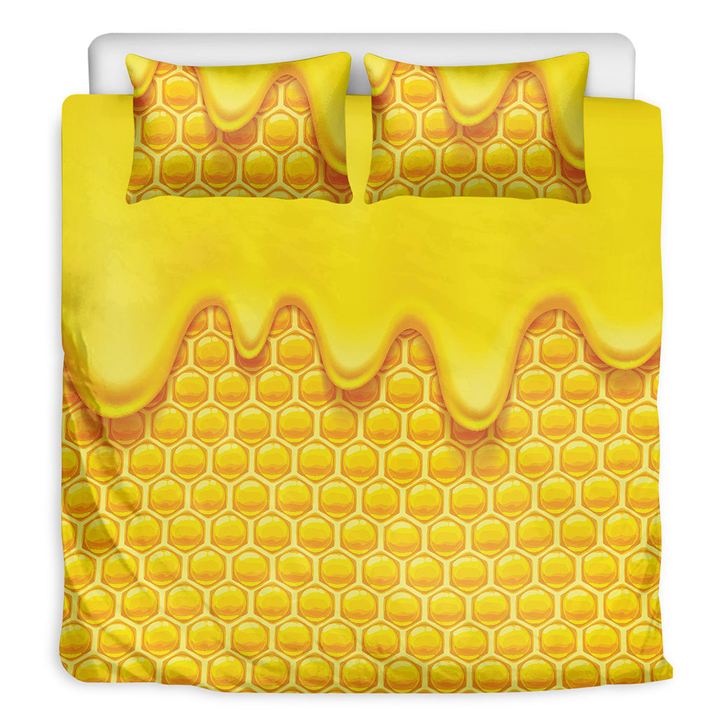 Sweet Honey Honeycomb Print Duvet Cover Bedding Set