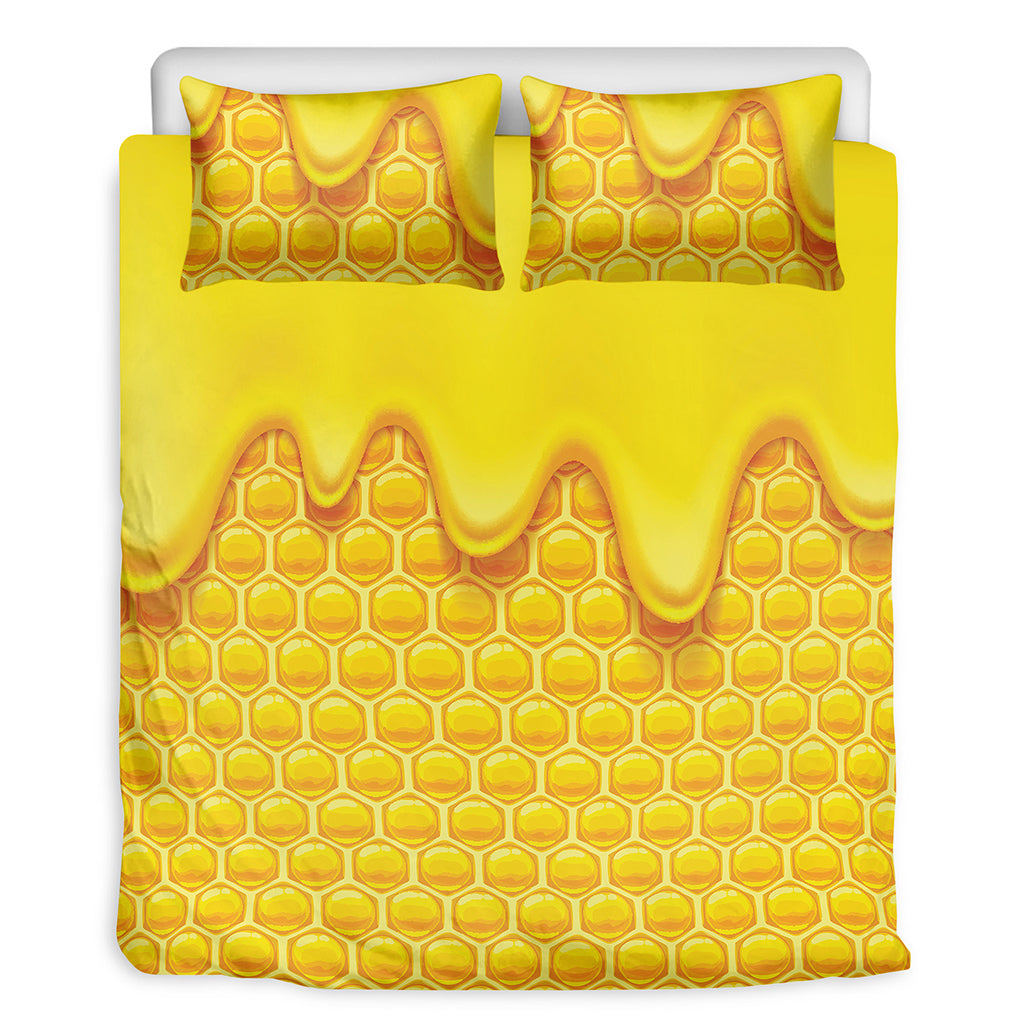 Sweet Honey Honeycomb Print Duvet Cover Bedding Set
