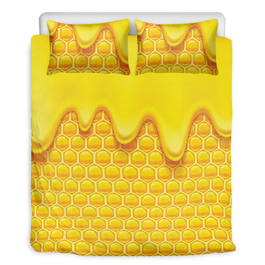 Sweet Honey Honeycomb Print Duvet Cover Bedding Set