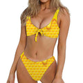 Sweet Honey Honeycomb Print Front Bow Tie Bikini
