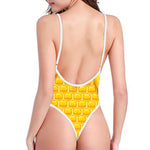 Sweet Honey Honeycomb Print One Piece High Cut Swimsuit