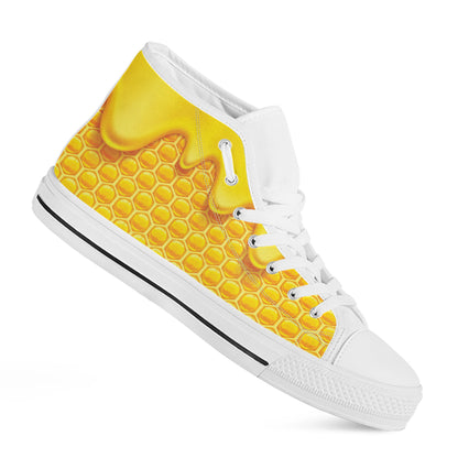Sweet Honey Honeycomb Print White High Top Shoes