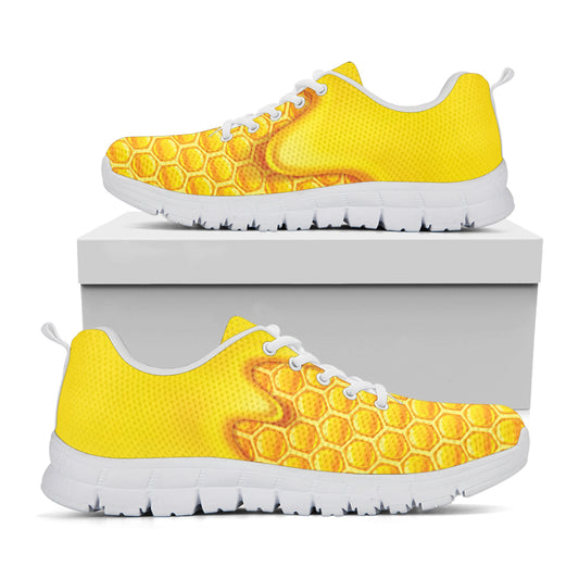 Sweet Honey Honeycomb Print White Sneakers