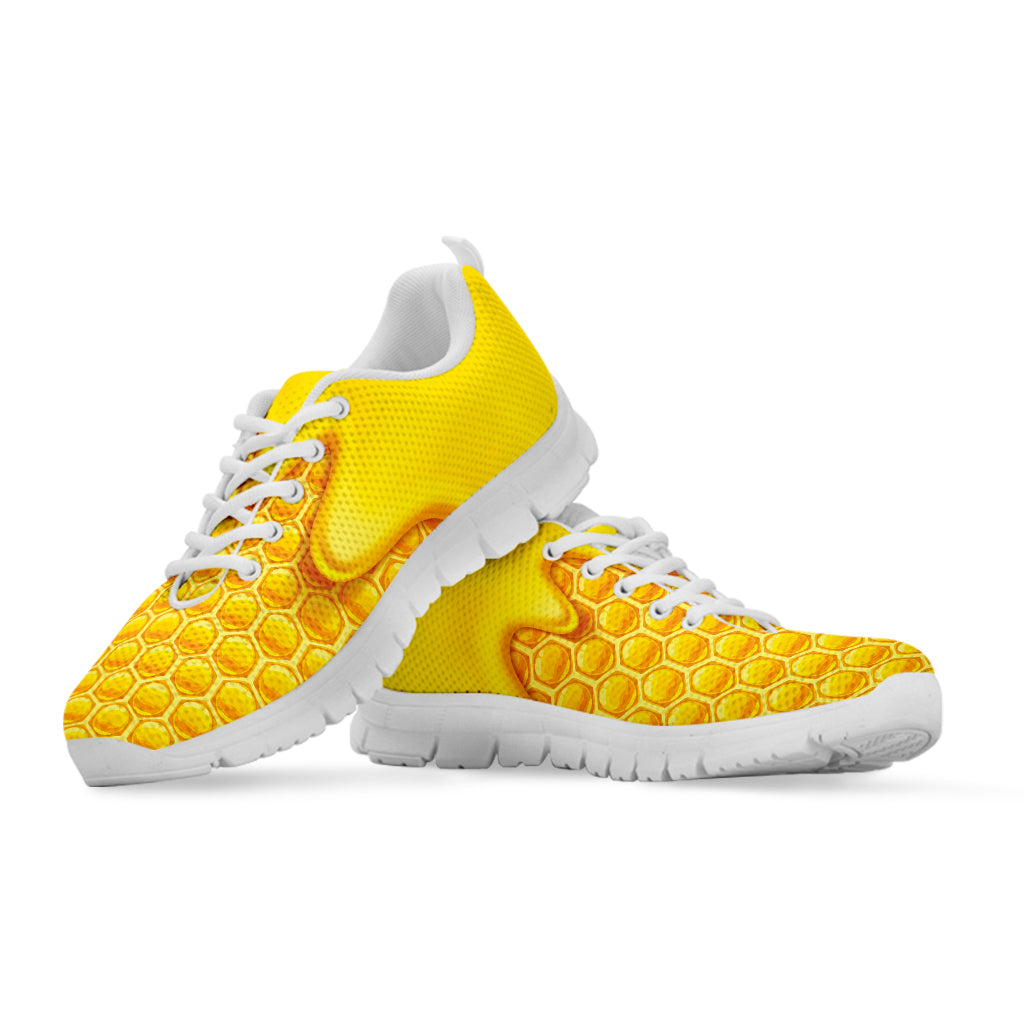 Sweet Honey Honeycomb Print White Sneakers