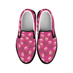 Sweet Macarons Pattern Print Black Slip On Shoes