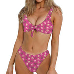 Sweet Macarons Pattern Print Front Bow Tie Bikini