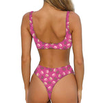 Sweet Macarons Pattern Print Front Bow Tie Bikini