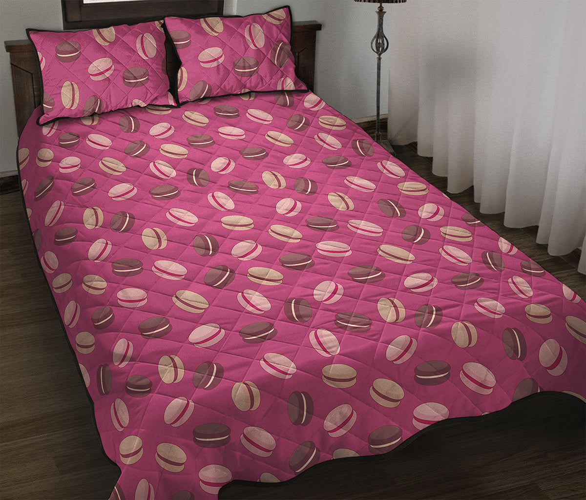Sweet Macarons Pattern Print Quilt Bed Set