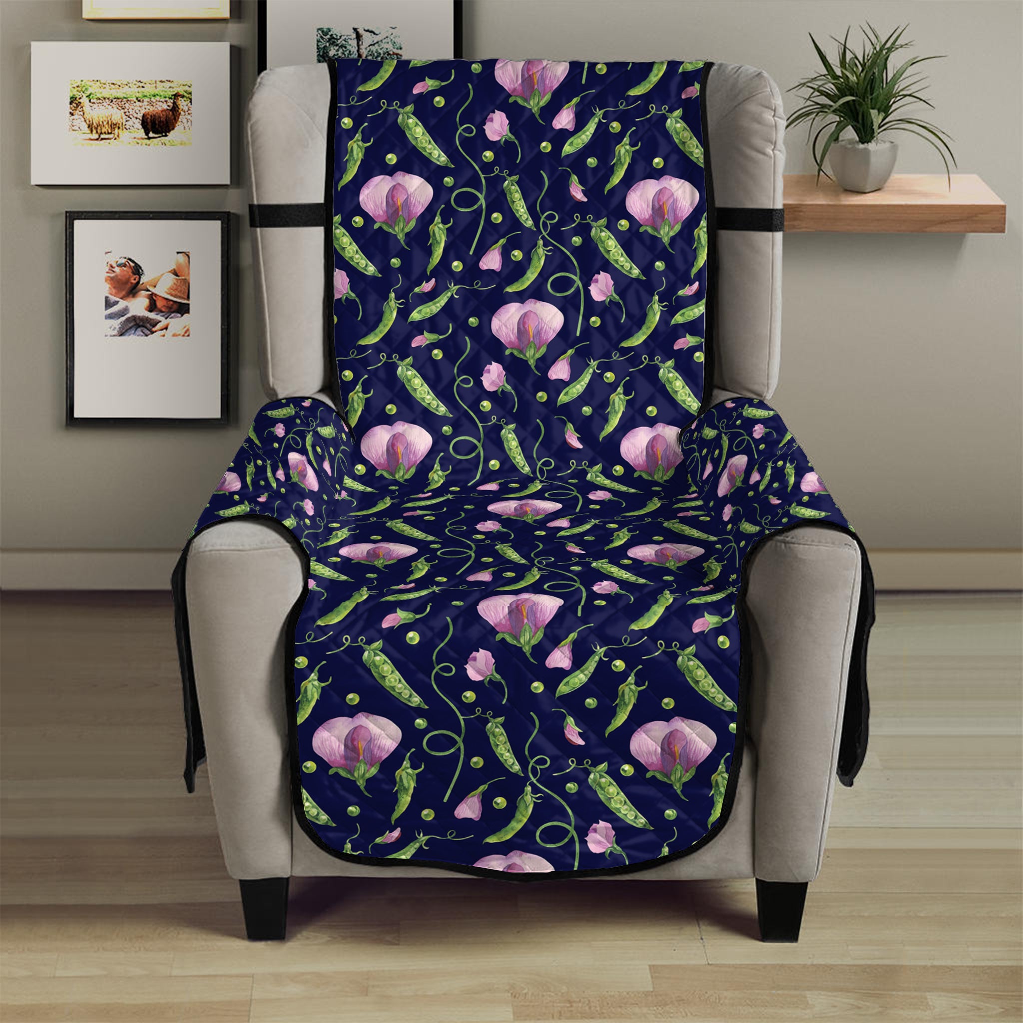 Sweet Pea Floral Pattern Print Armchair Protector