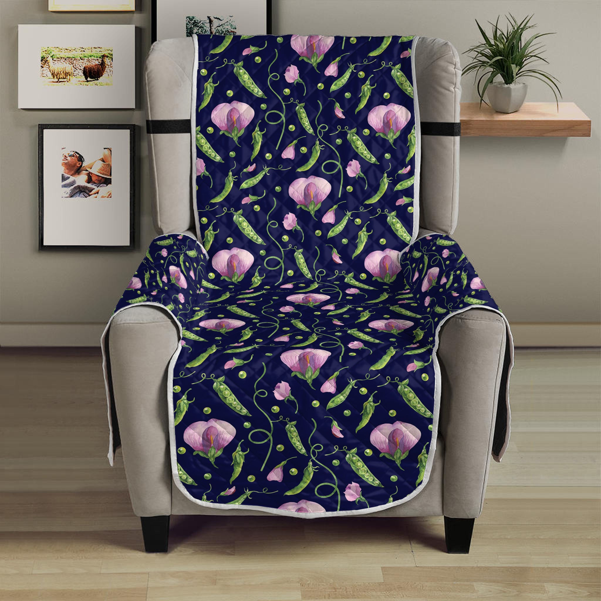 Sweet Pea Floral Pattern Print Armchair Protector