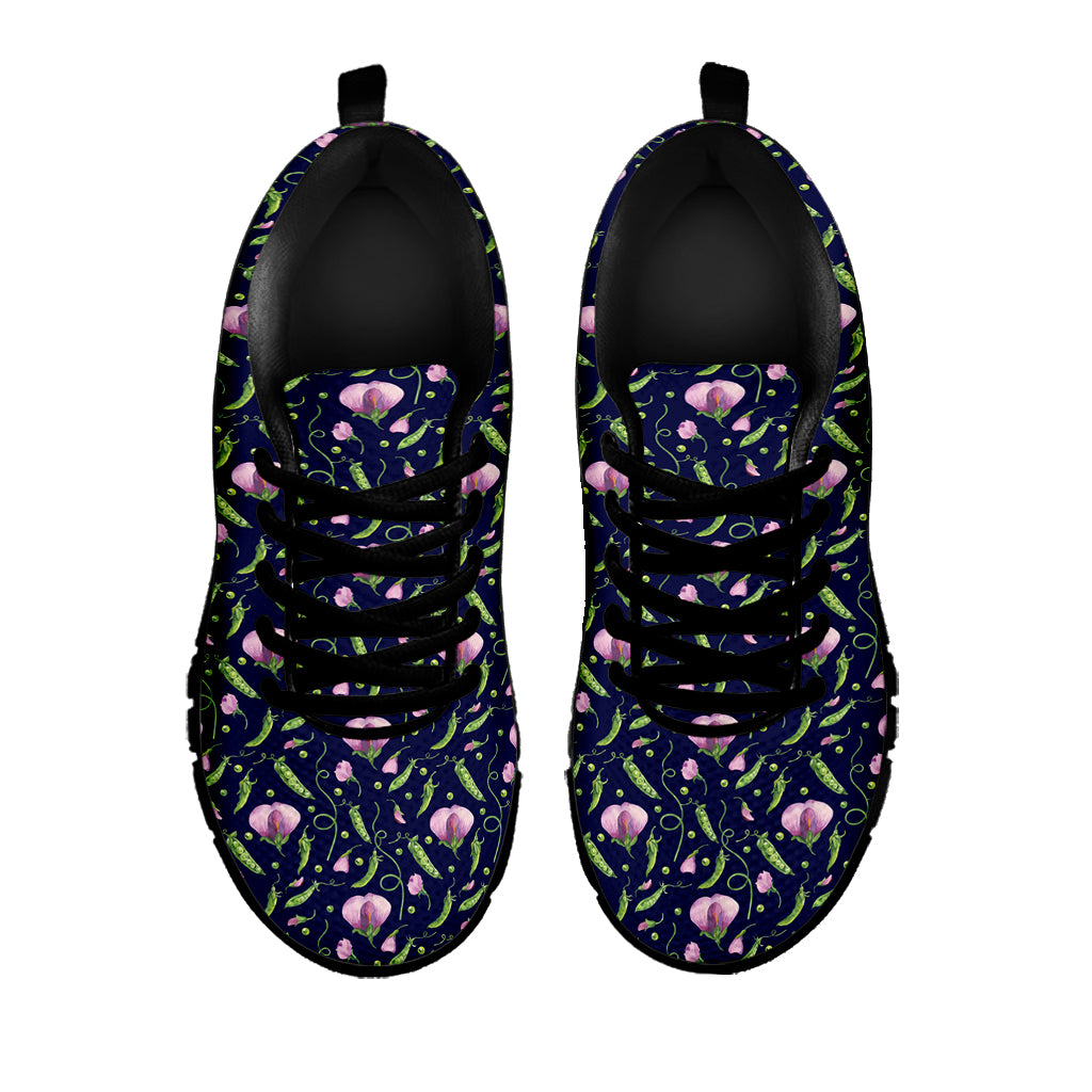 Sweet Pea Floral Pattern Print Black Sneakers