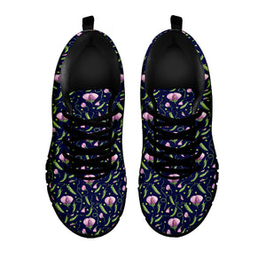 Sweet Pea Floral Pattern Print Black Sneakers