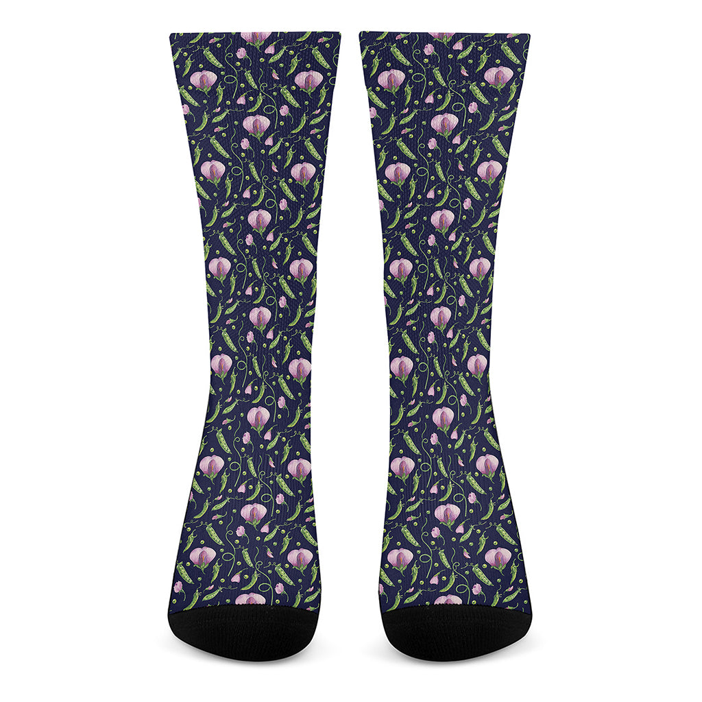 Sweet Pea Floral Pattern Print Crew Socks