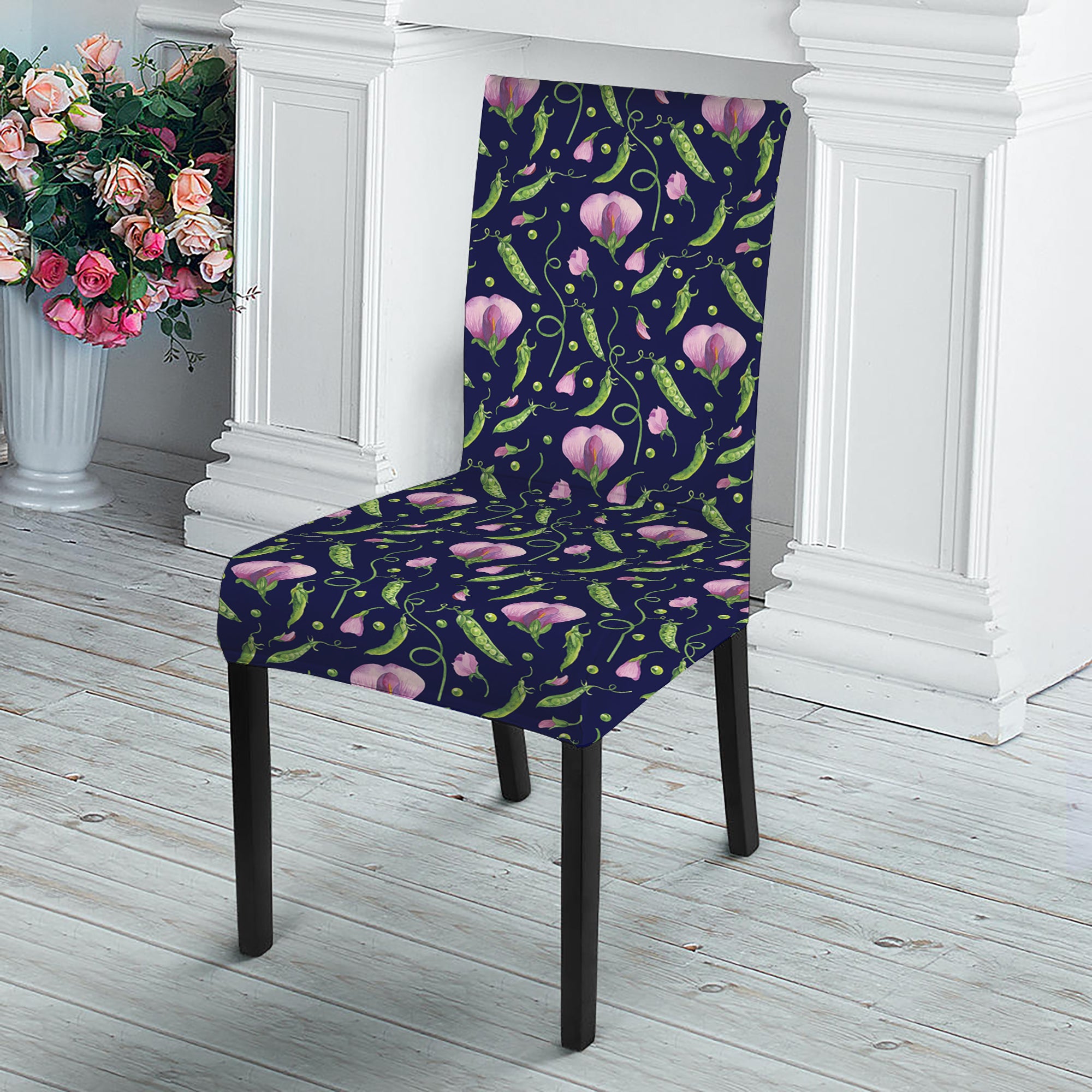 Sweet Pea Floral Pattern Print Dining Chair Slipcover