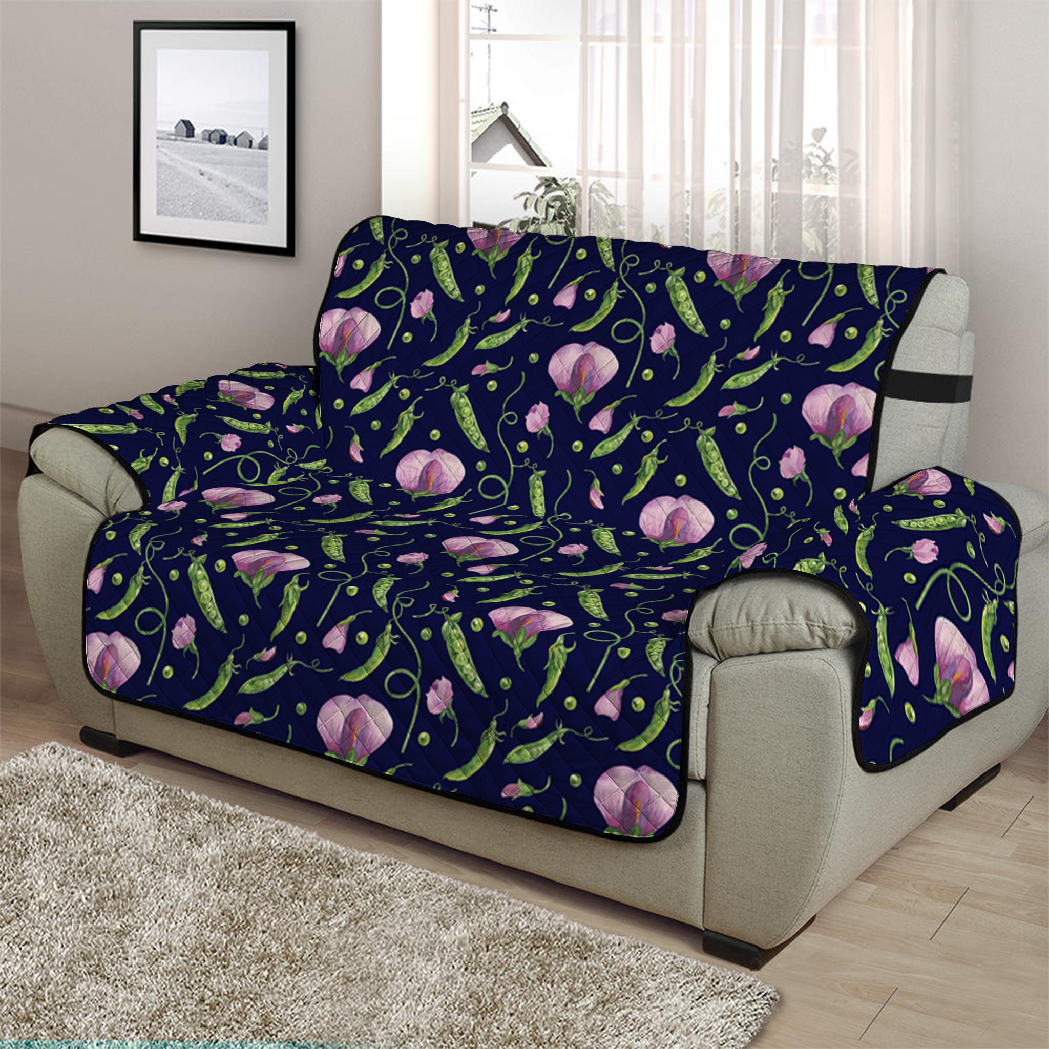 Sweet Pea Floral Pattern Print Half Sofa Protector